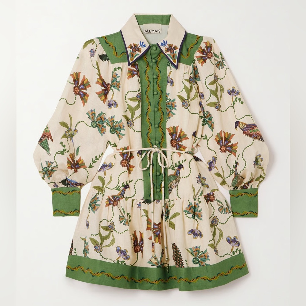 Alemais Green and Cream Floral Long Sleeve Dress